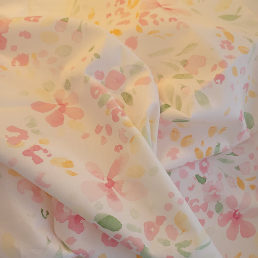 Popelín de algodón estampado flores acuarela 1 – [Rosa/amarillo/verde]