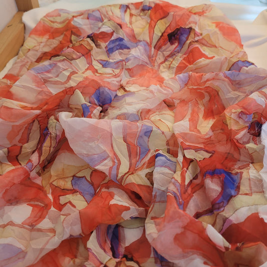 Retal gasa chiffon floral crinkle – Color Naranja 1 metro x 1.5 m (ancho)