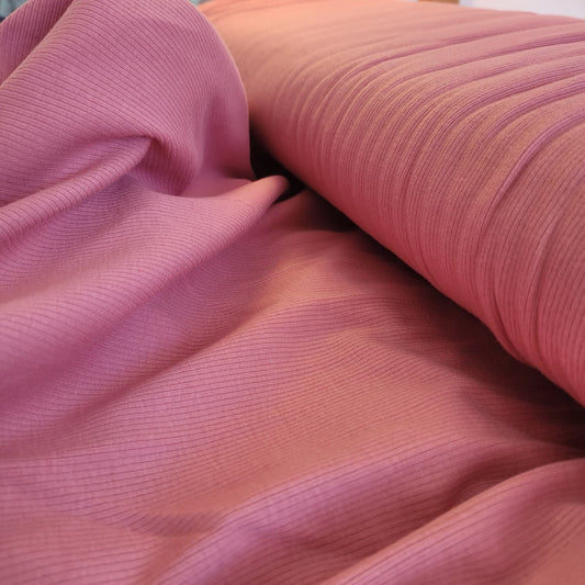 Rib jersey (canalé) 240 GSM – Punto elástico de algodón con elastán color Rosa