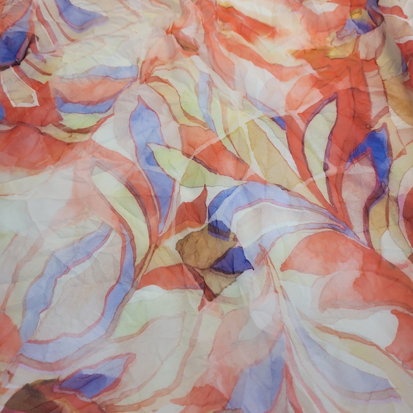 Retal gasa chiffon floral crinkle – Color Naranja 1 metro x 1.5 m (ancho)